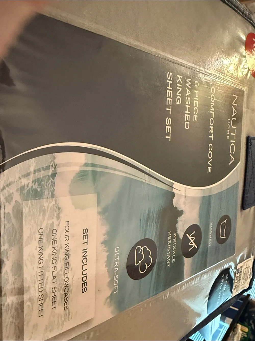 Nautica Wave Pattern King Sheet Set in dark grey king sized